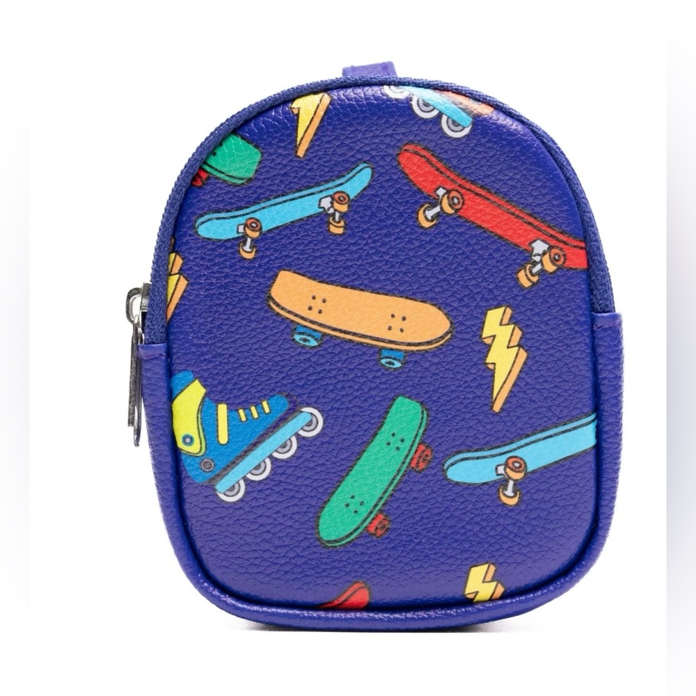 🔴3/$12 NWT Mini Backpack Keychain Skater Print Blue Coin Pouch Clip Bag Charm‎